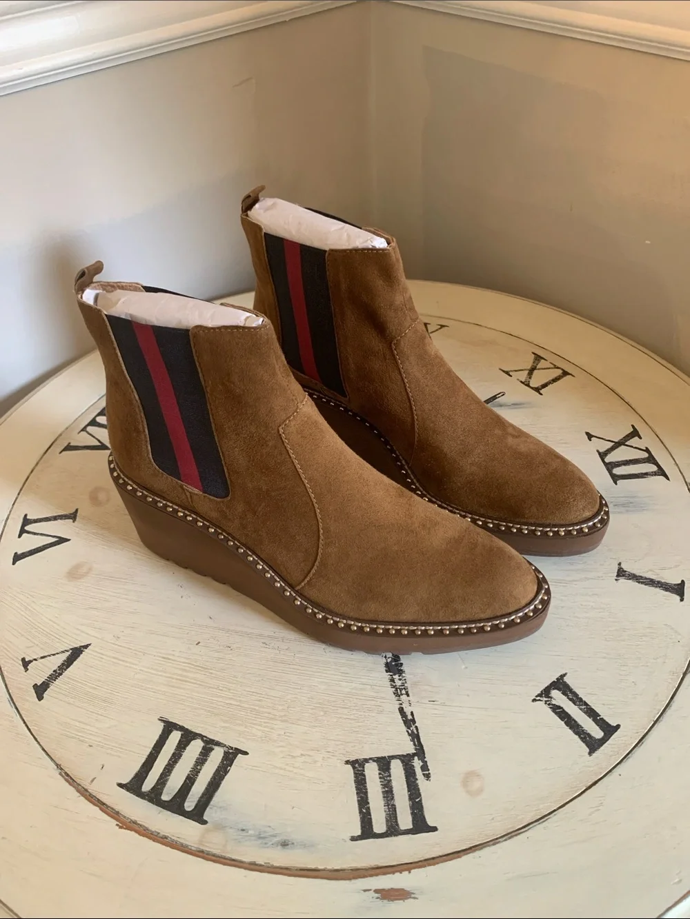 New! CECELIA NEW YORK GEMMA SLIP ON LOW WEDGE BOOT NUTELLA  SZ  9.5